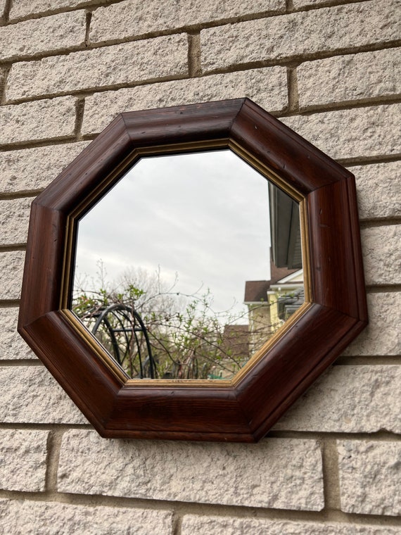 SET OF 3 HOME INTERIORS 5.25 SQUARE MIRRORS BROWN WOOD FRAME