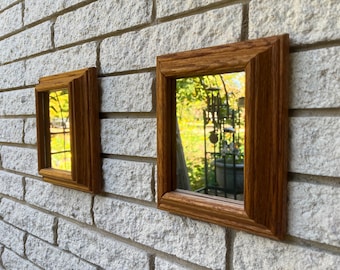 Set of 2 Vintage Solid Oak Frame Wall Mirrors/ Pair of Solid Oak Wood Frame Wall Mirrors Medium Size