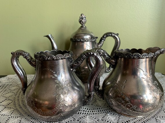 Antique James W. Tufts Quadruple Etched Ornate Silver Plated #4503