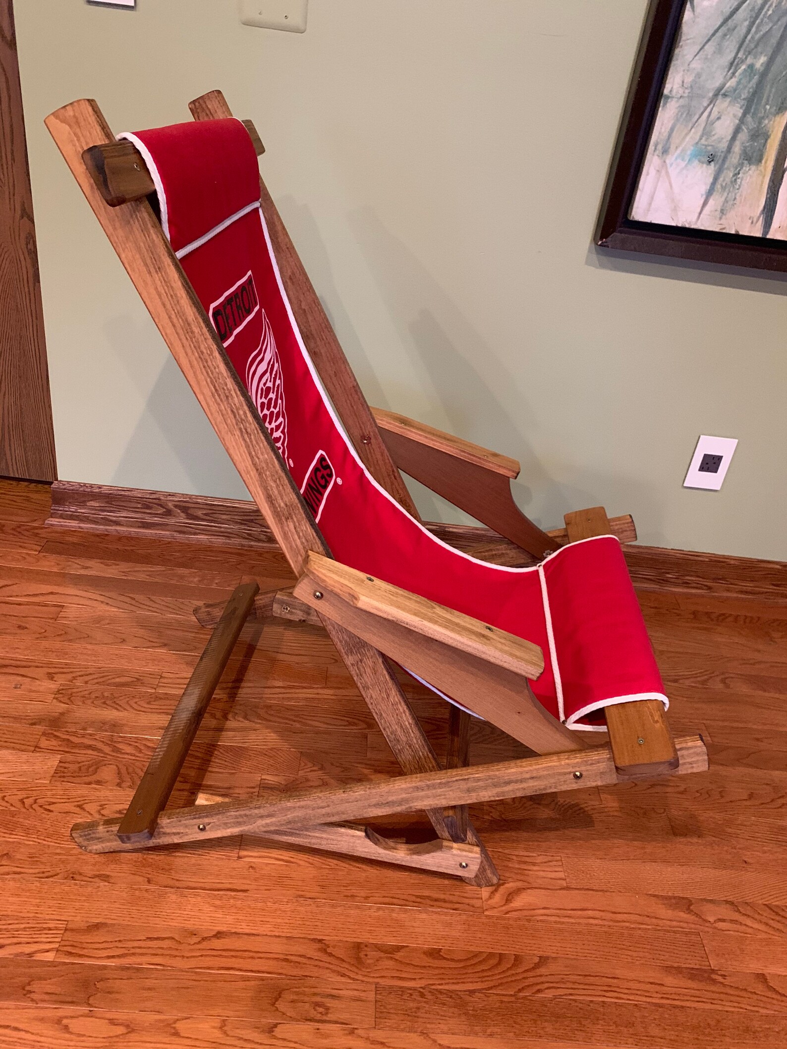 Wood and Canvas Sling Chair with Red Wings Logo Made by H&H Etsy