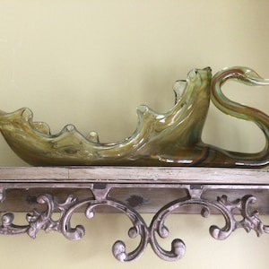 MCM Large Glass Swan/ Vintage Handblown Yellow Brown Glass Swan Centerpiece/ Mid Century Swan Glass Art