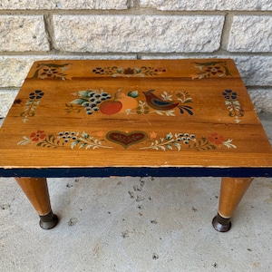 Vintage Rustic Solid Wood Milking Stool/ Primitive Wooden Stool/ Old Painted Wood Bench/ Farmhouse Wooden Stool