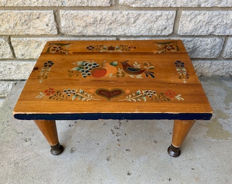 Vintage Rustic Solid Wood Milking Stool/ Primitive Wooden Stool/ Old Painted Wood Bench/ Farmhouse Wooden Stool