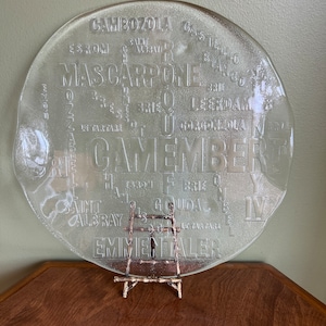 Bengt Edenfalk SCRUF Sweden Glass Cheese Serving Tray with Handle/Scandinavian Design Modern Cheese Serving Tray decorated with Cheese Names