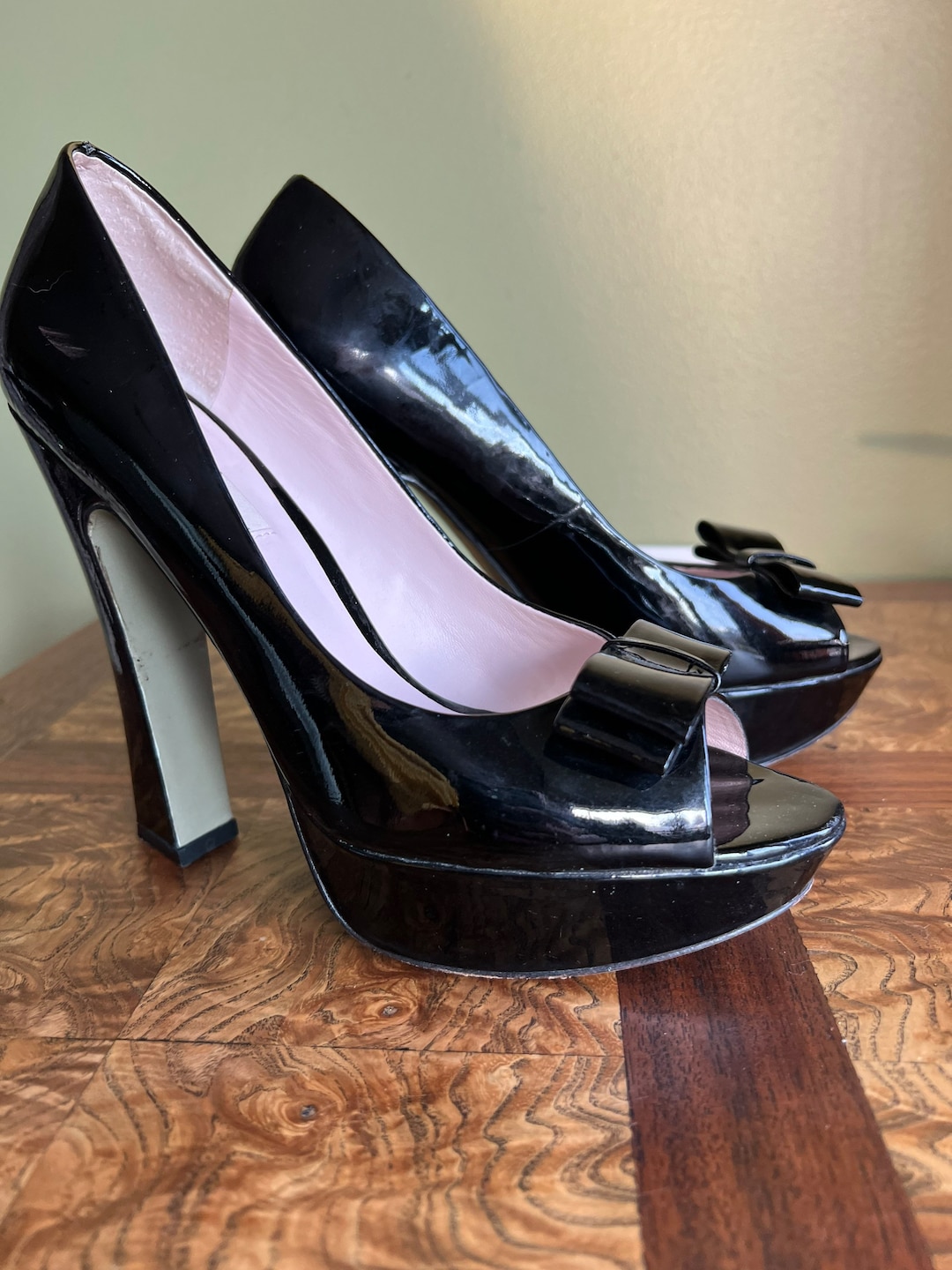 Vintage Koko & Palenki Black Patent Platform Shoes Sz 7,5 High Heels
