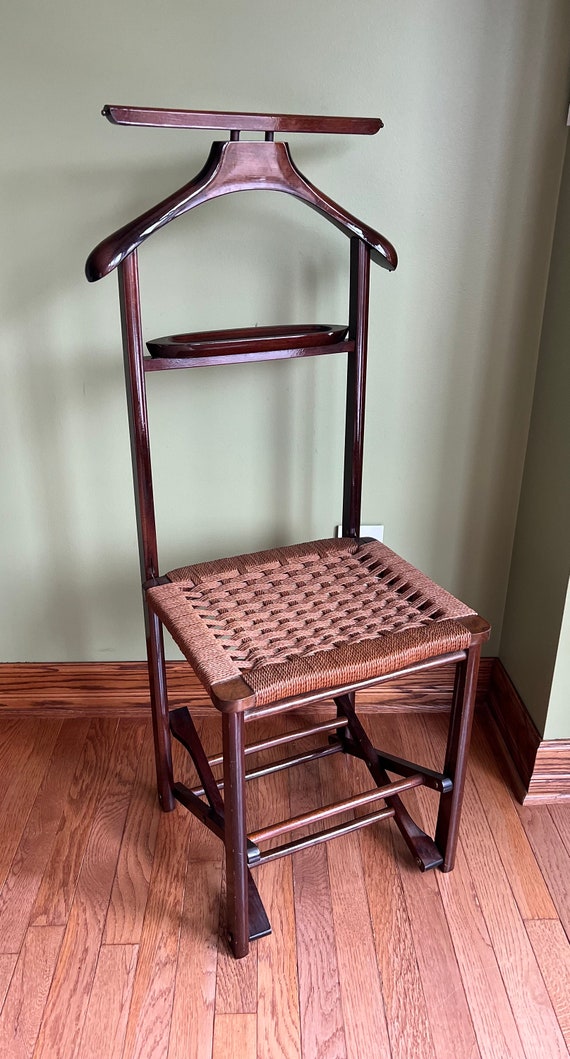 MCM Made in Italy Folding Wooden Valet Stand With Woven Seat