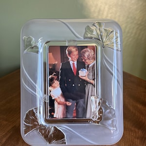 Vintage Frosted Crystal with Ginkgo Flowers Picture Frame/Solid Crystal Photo Frame/ Wedding Crystal Picture Frame/Ginkgo Flowers Print