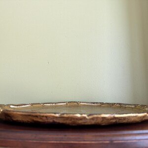 Vintage Italian Florentine Gold Gilted Round Tray 15” diameter/Large Made in Italy Florence Hand Made Gold Tray/Gold Perfume Tray image 10