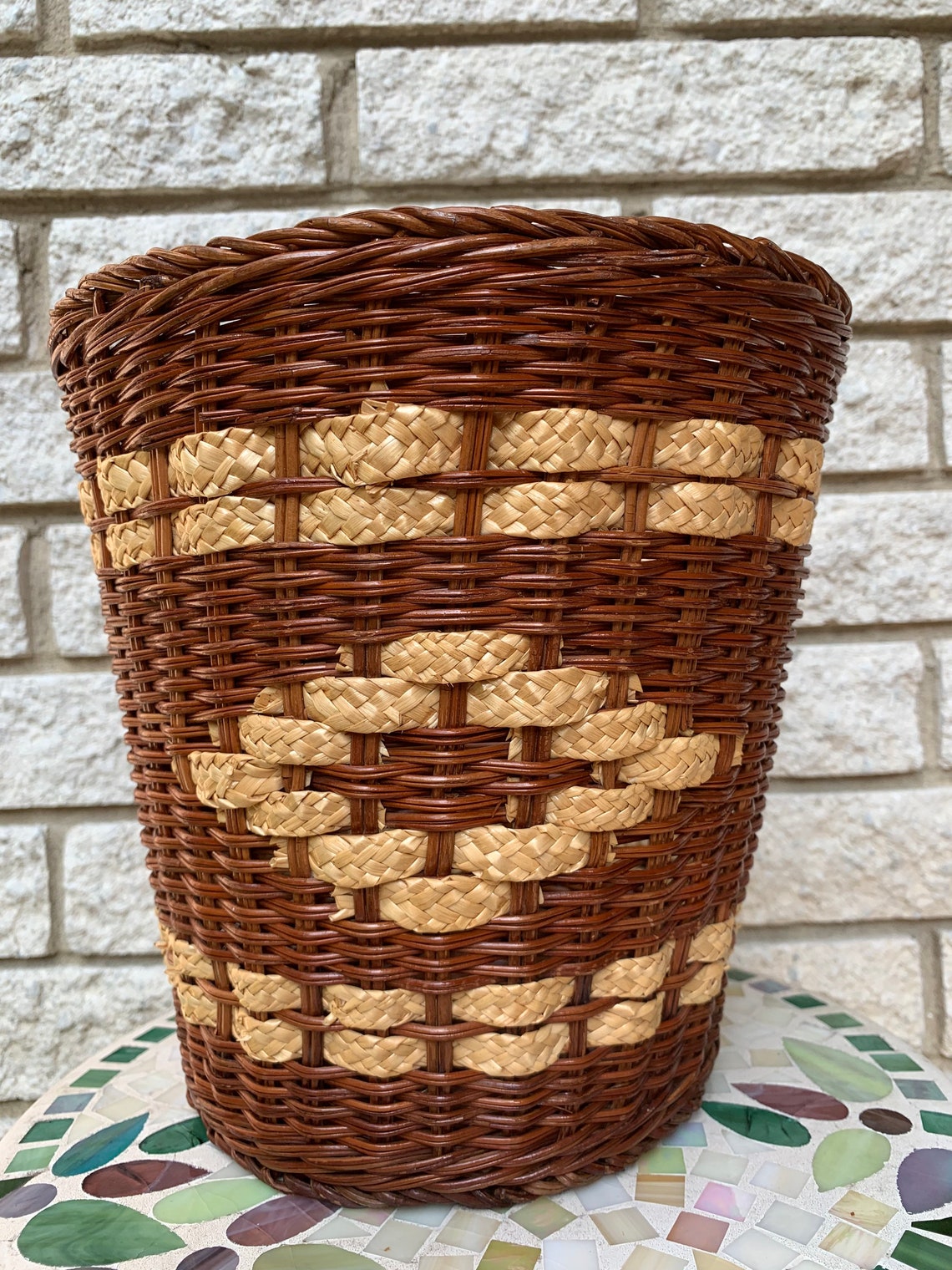 Vintage Woven Wicker WasteBasket/ Rattan Trash Bin/ Boho Etsy