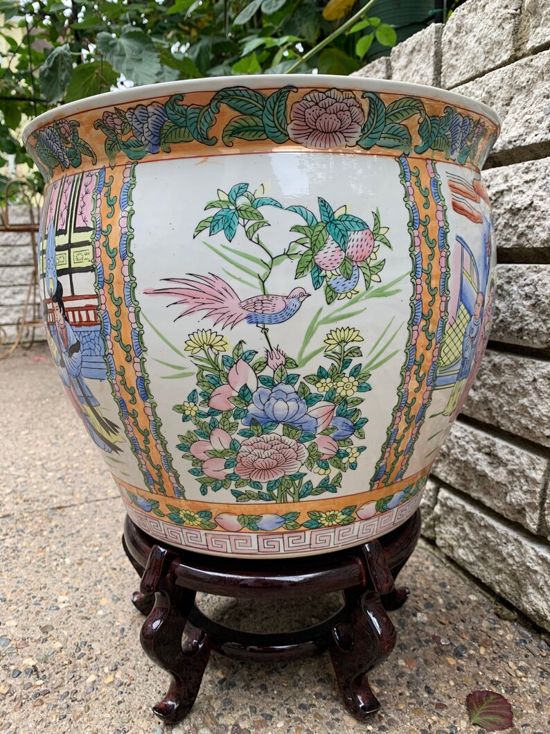 Vintage Chinese Large Fish Bowl Planter/ Ceramic Family | Etsy