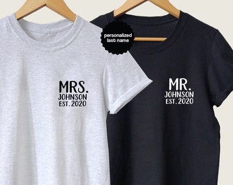 Benutzerdefinierte Mr und Mrs Shirts, Flitterwochen Jäten Geschenk für Paare, T-Shirts für Ehemann Frau, Jahrestag Geschenke für ihn ihr, Valentinstag