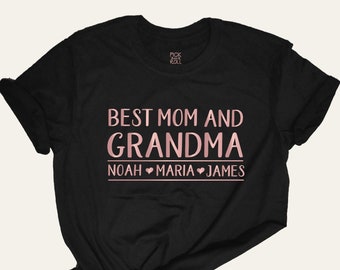 Grandma Mothers Day Gift, Personalized Rose Gold Best Mom and Grandma Shirt, Women's T-Shirts