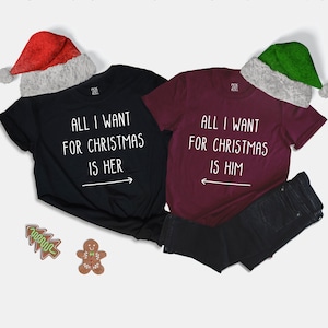 Christmas Shirts for Couples, His and Her Pajamas, Boyfriend Girlfriend Christmas Gift, Husband and Wife Tshirt, Matching Christmas Pyjamas