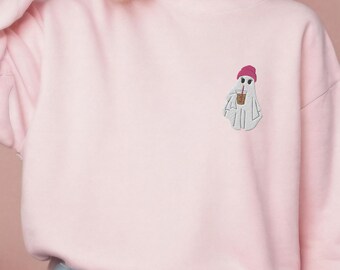 Embroidered Pink Valentine's Day Ghost Sweatshirt: Women's Galentine Sweter