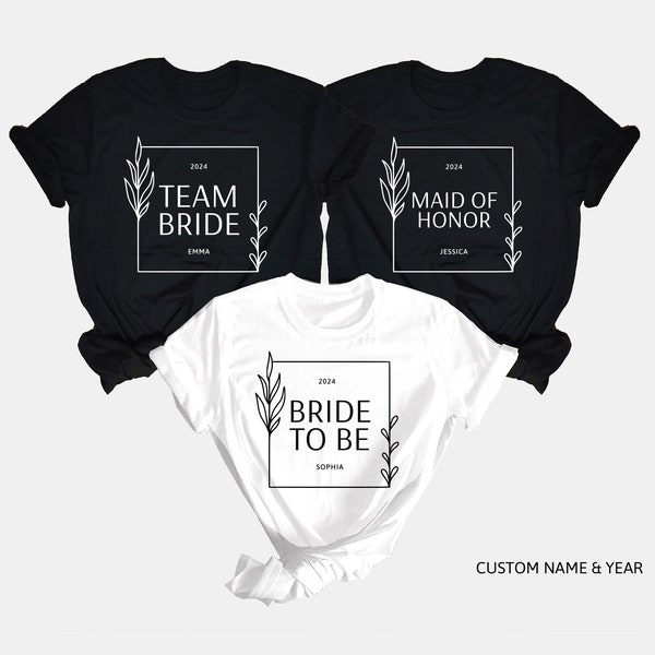 Bachelorette Shirts Team Bride, Custom Bridesmaid Gifts with Name, EVJF JGA T-shirt, Team Bride Maid Of Honor Personalised Bachelorette