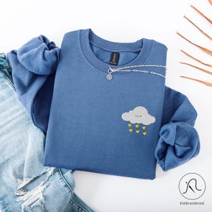 Embroidered Cloud Crewneck Sweatshirt, Positive Sweater with Embroidery, Unique Women&#39;s Clothing, Winter Jumper