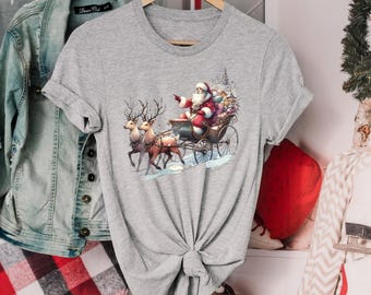 Vintage Santa Claus Sleigh T-Shirt: Retro Xmas Tee