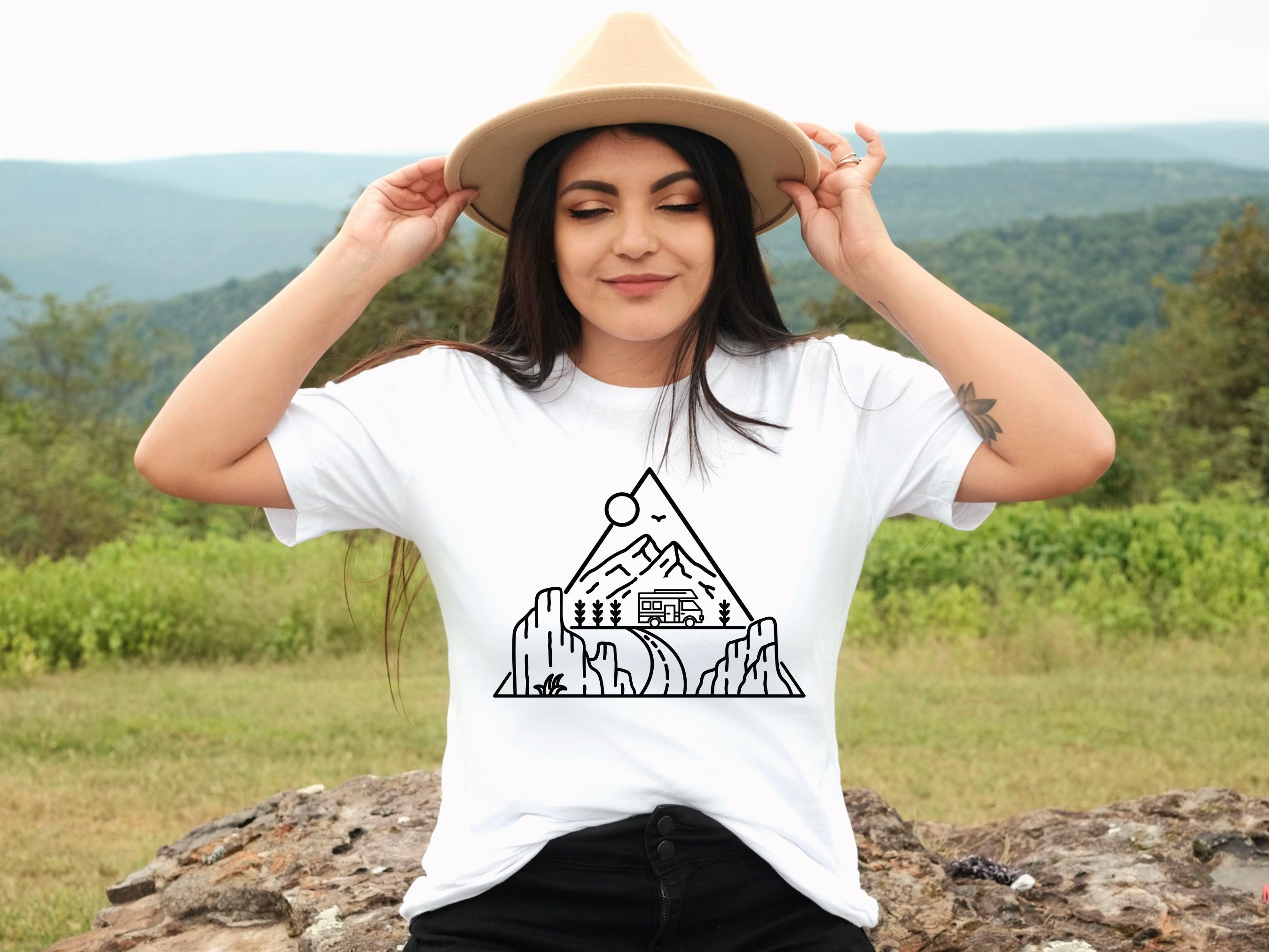 Graphic Tees Nature Camp Shirt Mountain Geometric Line Art