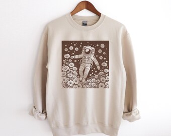 Retro Astronaut Blumen Sweatshirt: Kunstvolle Weltraum-Grafik