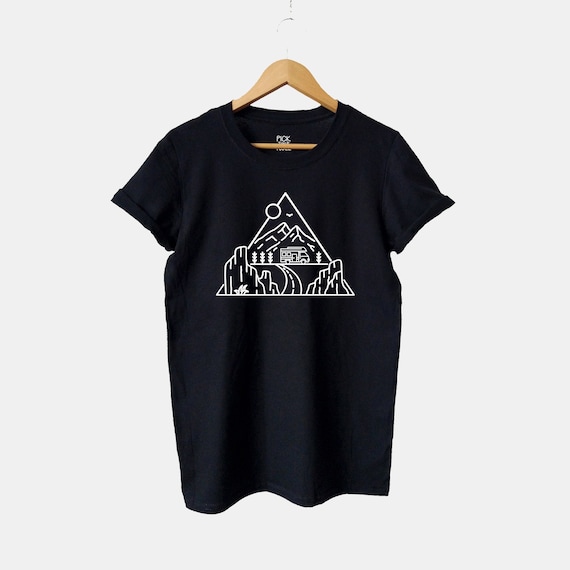 Graphic Tees, Nature Camp Shirt, Mountain Geometric Line Art