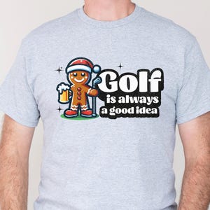 Golf-Weihnachtshemd, Golf-Geschenke, Golf-Weihnachts-T-Shirt, Golf- und Bier-Grafik-T-Shirt für Männer, lustige Golf-Geschenke für ihn, Lebkuchen-Golfer