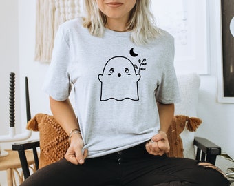 Maglietta floreale con fantasma di Halloween: maglietta da giardino spettrale, outfit autunnale