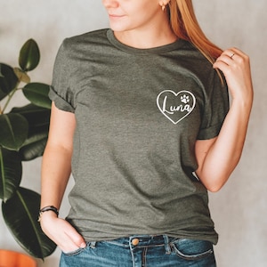 Custom Pet Name T-Shirt: Paw Print Heart, Personalized Dog Cat Gift