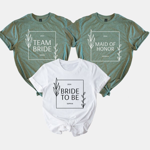 Bachelorette Shirts Team Bride, Custom Bridesmaid Gifts with Name, EVJF JGA T-shirt, Team Bride Maid Of Honor Personalised Bachelorette