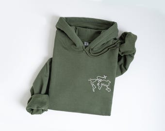 Embroidered World Map Hoodie: Traveler Gift