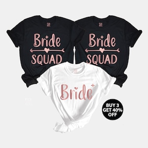 Rose Gold Bachelorette Party Shirts: Bride & Squad T-Shirts