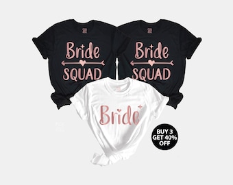 Rose Gold Bachelorette Party Shirts: Bride & Squad T-Shirts