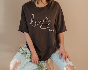 Love T-Shirt: Women's Graphic Tee Shirt, Brown Valentine's Day T Shirt