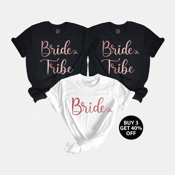 Bride Tribe Shirts, Bachelorette Party TShirt, JGA Junggesellinnenabschy T shirt, Rose Gold Wedding, Team Bride Squad Tee Shirts