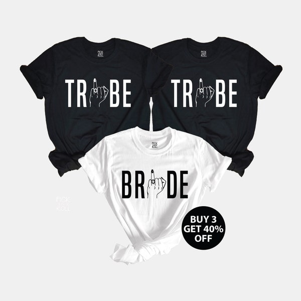 Chemises de la tribu de la mariée, T-shirt EVJF, Shower de mariée amusante JGA avec le majeur, Idées de mariage, T-shirts pour groupe de EVJF