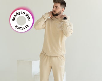 EN STOCK traje deportivo de algodón para hombre, traje deportivo de hombre beige, ropa deportiva, traje de algodón, mono tipo caldera, ropa deportiva