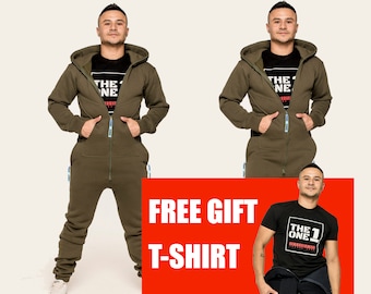 Men winter khaki jumpsuit with fleece / Warm outdoor stylish onesie with low back zip / Lux cotton stylish overall / Unisex jumpsuit / Track