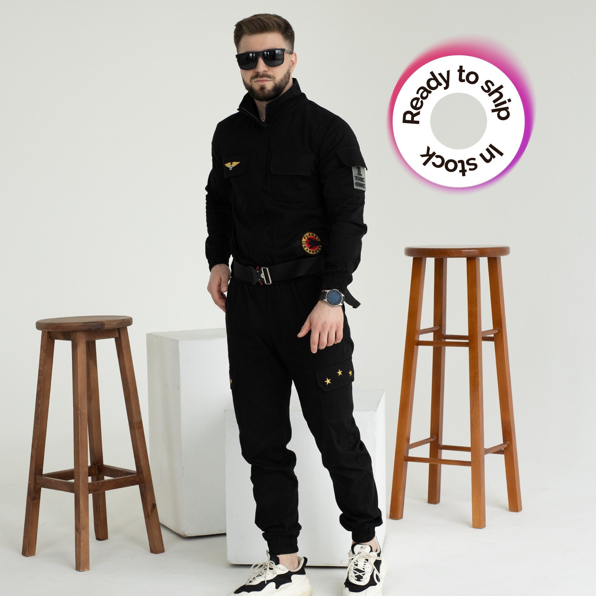 Black Men Tracksuit Set, Military Coverall, Adult Onesie, Military 