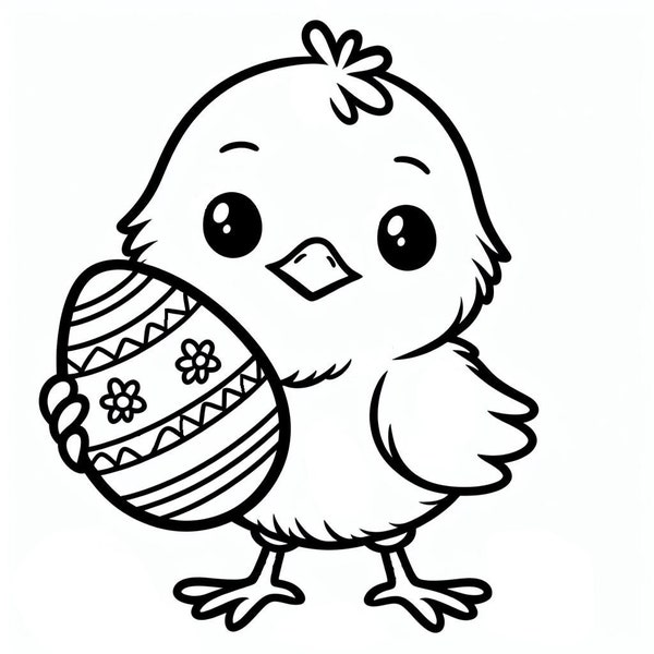 Easter Chick with Egg SVG Baby Chicken outline Cricut Silhouette cut file Cute Farm Animal Cute Chick Vinyl Laser engraving