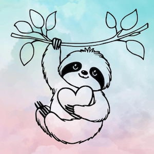 Paresseux avec coeur amour SVG Contour mignon paresseux Silhouette Cricut fichier coupe vinyle animaux mignon Saint-Valentin J'aime sortir avec vous Laser