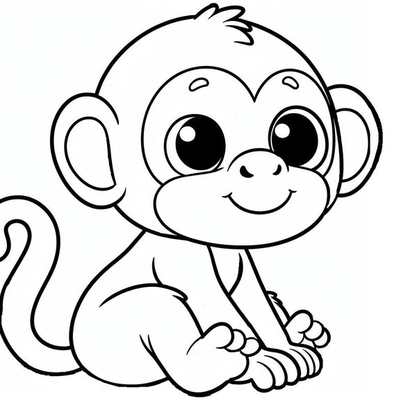 Cute Monkey Outline SVG, jungle animal, Baby Shower, Cricut, Cut File, Cute,Shirt,Birthday,PNG,Kid,Vinyl,Silhouette,Instant download