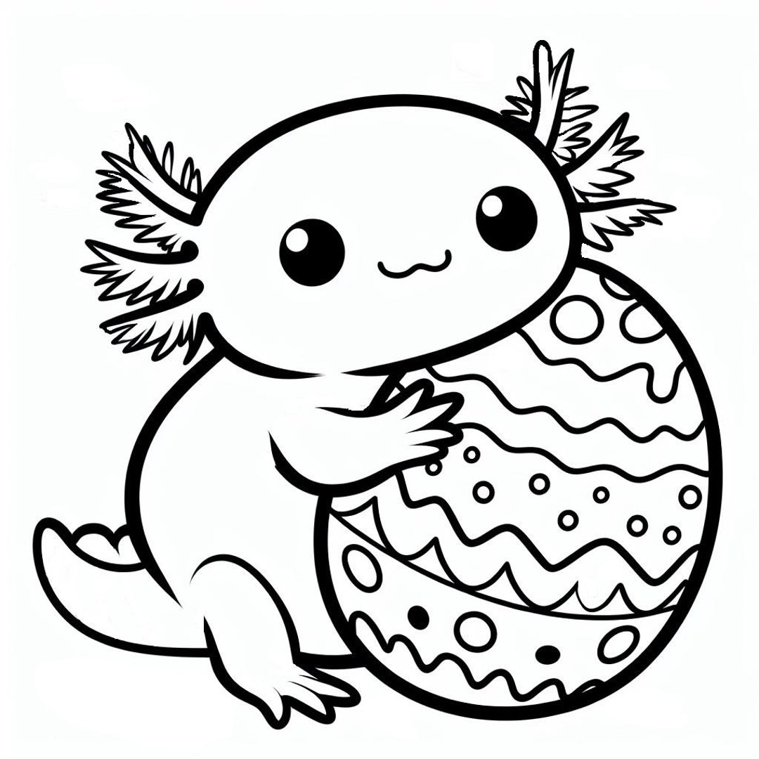 Axolotl With Easter Egg SVG Baby Axolotl Outline Cricut Silhouette Cut ...