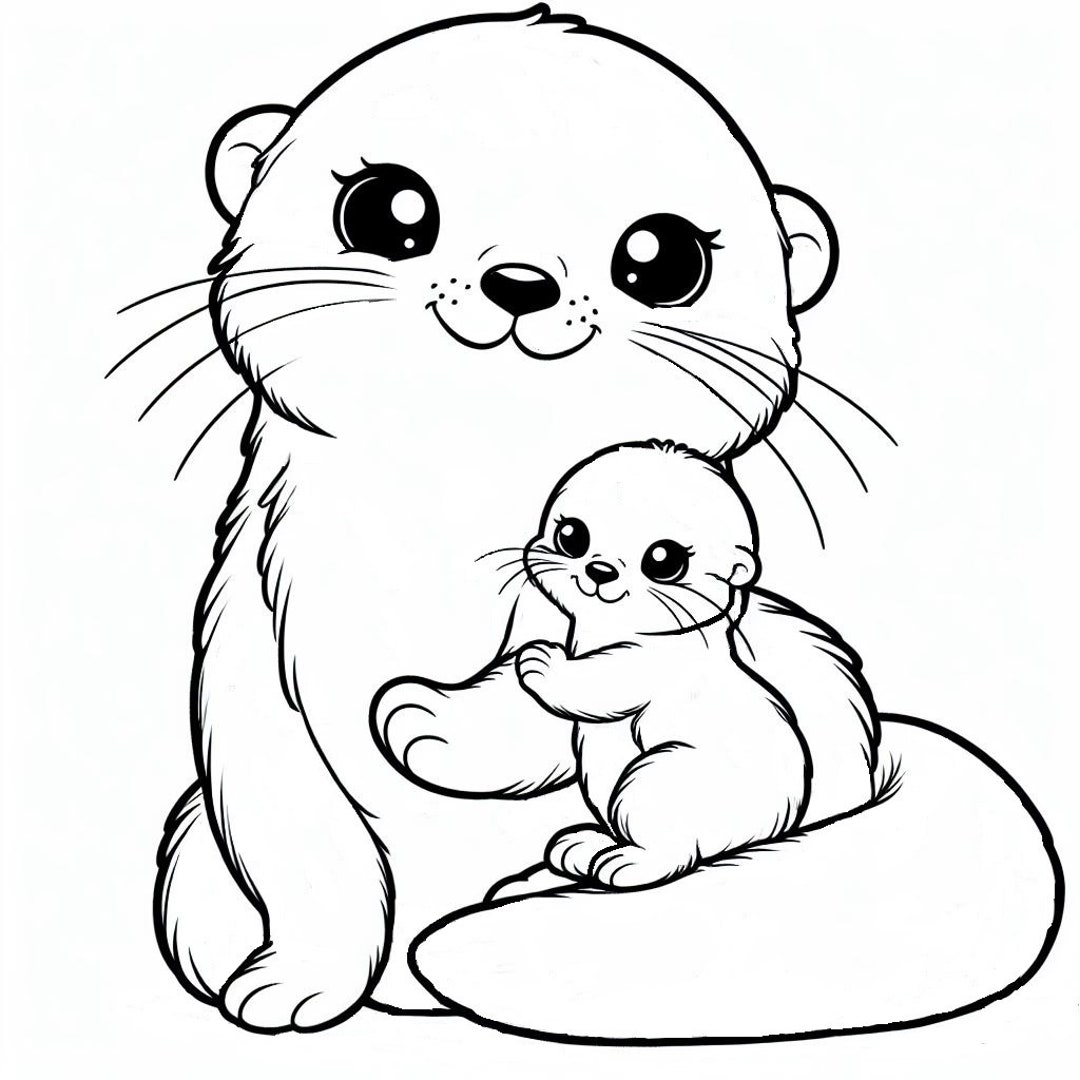 Otter and Baby Otter Outline SVG Cricut Silhouette Cut File Cute Sea