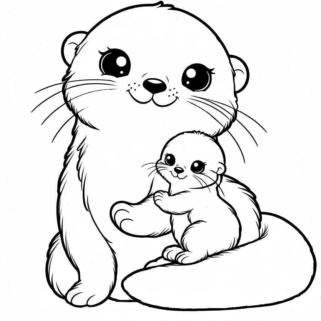 Otter and Baby Otter Outline SVG Cricut Silhouette Cut File Cute Sea