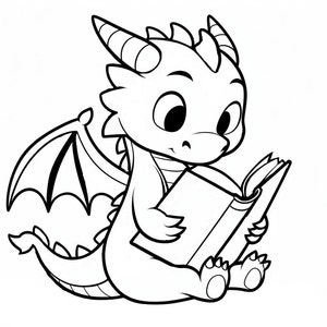 Simpatico drago che legge, drago con libro SVG, contorno Axolotl File di taglio Silhouette Cricut Ritorno a scuola Axolotl Vinile Incisione laser