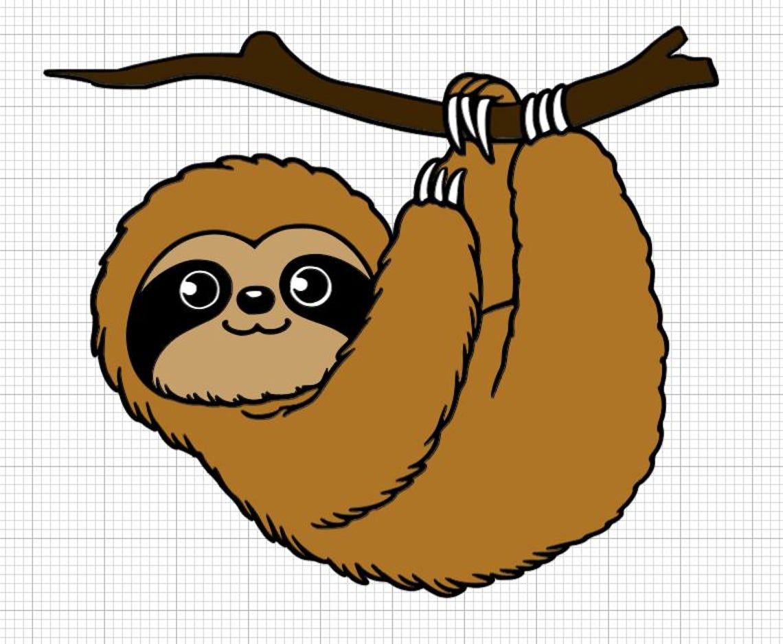 Sloth Outline SVG Sweet Hanging Sloth Outline Cricut Silhouette Cut ...