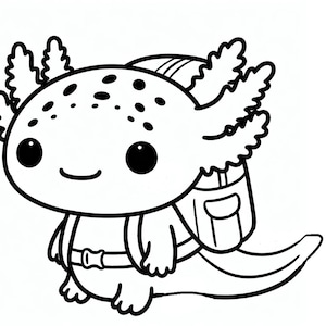 Süßer Axolotl mit Rucksack SVG Axolotl Umriss Cricut Silhouette Schnittdatei Zurück zur Schule Axolotl Vinyl-Lasergravur