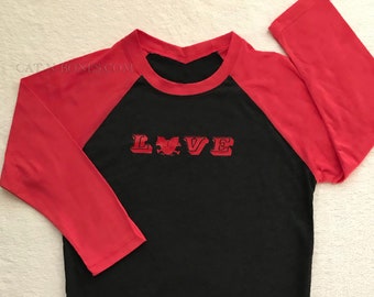 Graphic Tees “Love” Unisex Graphic T-Shirts, Funny T-Shirts, 3/4 Sleeves, Gifts, Cat-N-Bones, Cat Lover, Mens, Womens, Cats, Unique Gifts