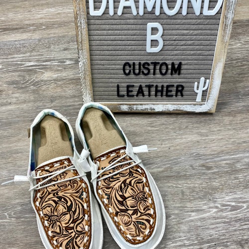 Custom Tooled Leather Hey Dudes Hand Tooled Hey Dudes Custom - Etsy