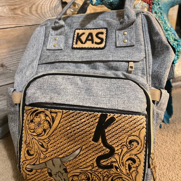 Custom Tooled Leather Backpack/Diaper Bag