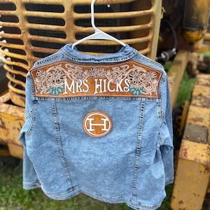 Custom Tooled Leather Denim Jacket